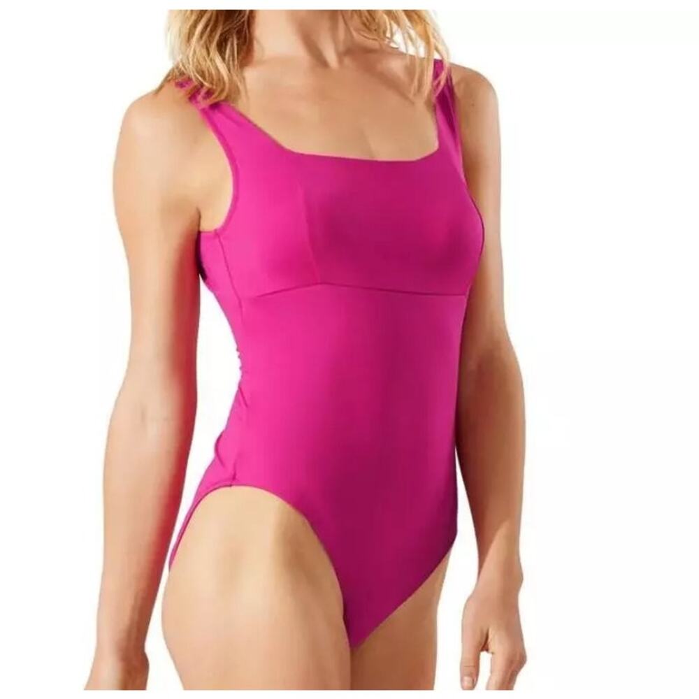 Tommy Bahama Palm Modern Square Neck One Piece Swimsuit Magenta Jewel SZ 16 NWT